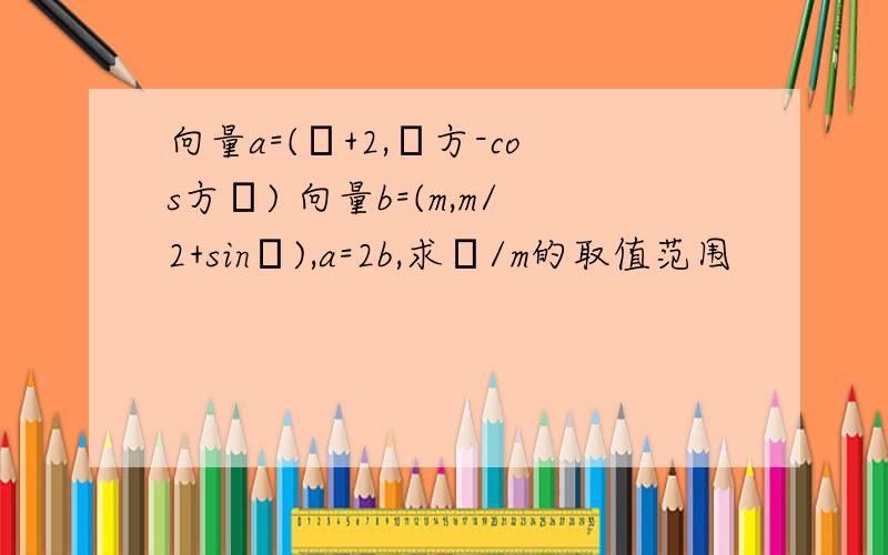 向量a=(λ+2,λ方-cos方α) 向量b=(m,m/2+sinα),a=2b,求λ/m的取值范围