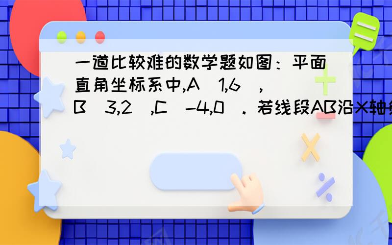 一道比较难的数学题如图：平面直角坐标系中,A（1,6）,B（3,2）,C(-4,0). 若线段AB沿X轴负方向平移,,三角形ABC的面积能否为2,若能,求出此时点A的坐标：若不能,说明理由