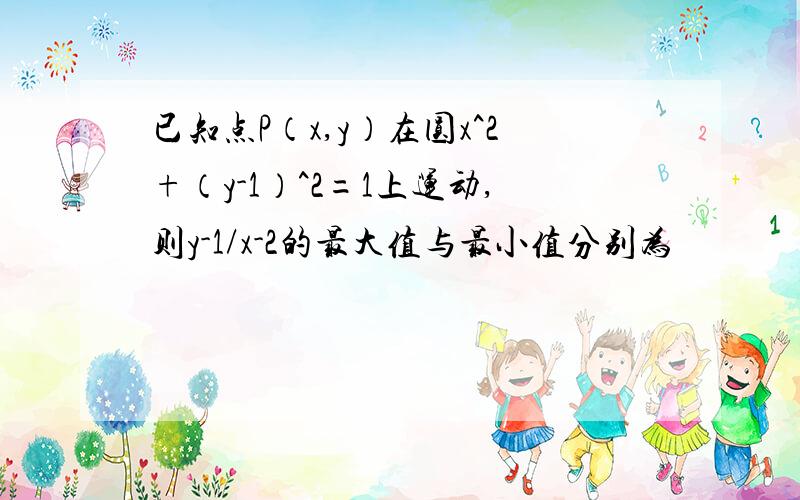 已知点P（x,y）在圆x^2+（y-1）^2=1上运动,则y-1/x-2的最大值与最小值分别为