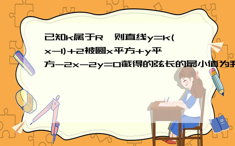 已知k属于R,则直线y=k(x-1)+2被圆x平方+y平方-2x-2y=0截得的弦长的最小值为我什么都不会.请把用到的公式列出来..感激不尽!