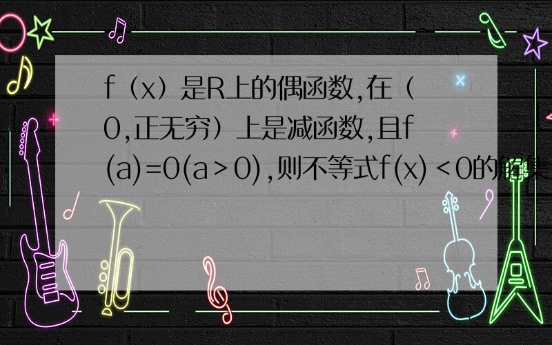 f（x）是R上的偶函数,在（0,正无穷）上是减函数,且f(a)=0(a＞0),则不等式f(x)＜0的解集为