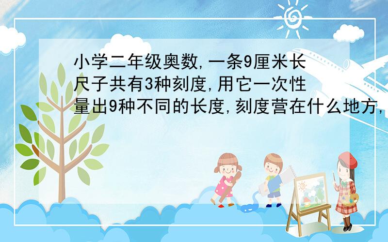 小学二年级奥数,一条9厘米长尺子共有3种刻度,用它一次性量出9种不同的长度,刻度营在什么地方,寻求答案在一条9厘米长的尺子上一共有3种刻度,用它一次性量出9种不同的长度,想想刻度营在