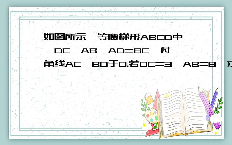 如图所示,等腰梯形ABCD中,DC∥AB,AD=BC,对角线AC⊥BD于O.若DC=3,AB=8,求梯形的高