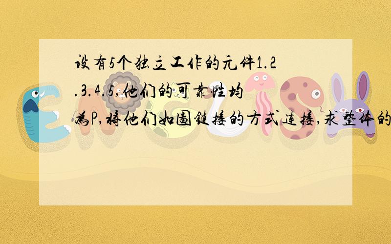 设有5个独立工作的元件1.2.3.4.5,他们的可靠性均为P,将他们如图链接的方式连接,求整体的可靠性.