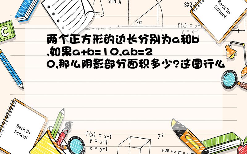 两个正方形的边长分别为a和b,如果a+b=10,ab=20,那么阴影部分面积多少?这图行么