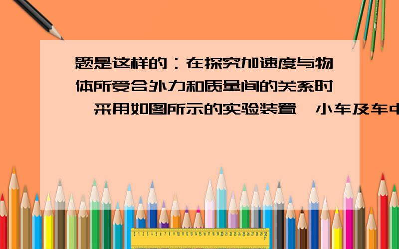 题是这样的：在探究加速度与物体所受合外力和质量间的关系时,采用如图所示的实验装置,小车及车中的砝码质量用M表示,盘及盘中的砝码质量用m表示,小车的加速度可由小车后拖动的纸带由