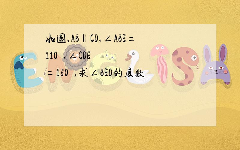 如图,AB‖CD,∠ABE=110º,∠CDE=150º,求∠BED的度数