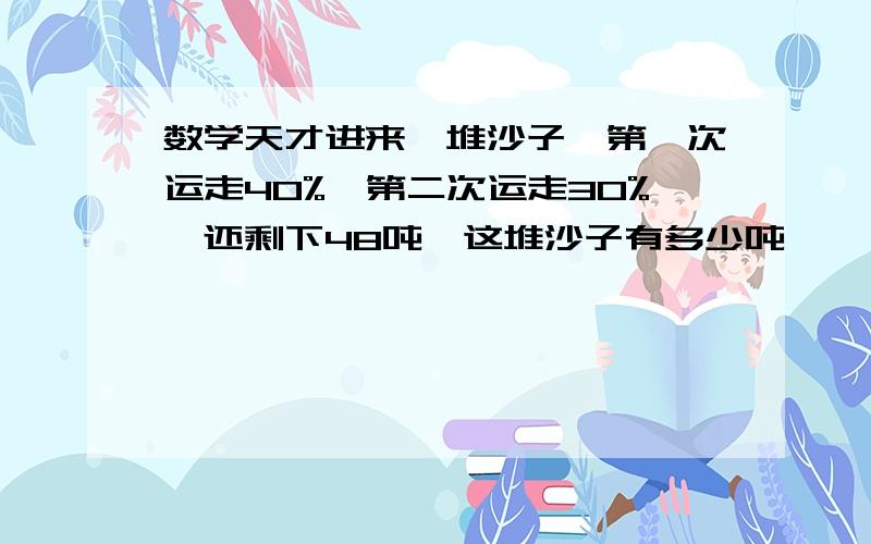 数学天才进来一堆沙子,第一次运走40%,第二次运走30%,还剩下48吨,这堆沙子有多少吨