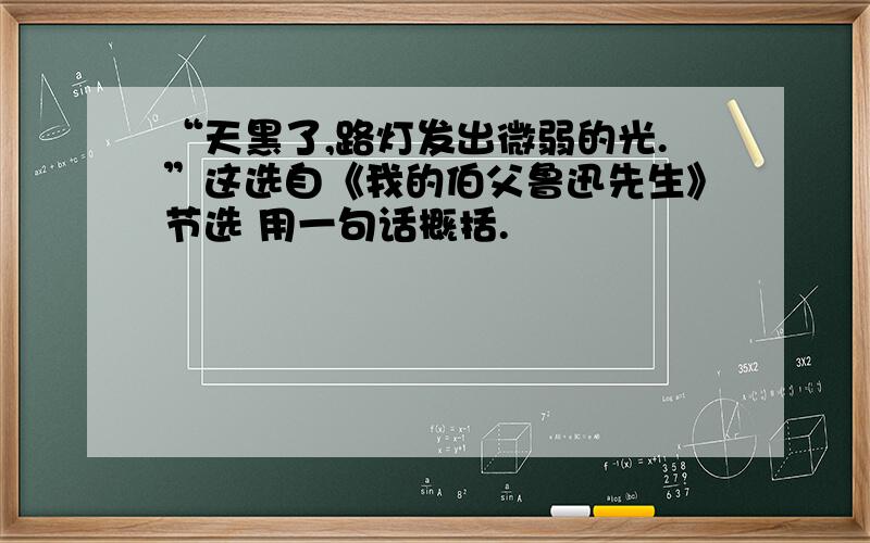 “天黑了,路灯发出微弱的光.”这选自《我的伯父鲁迅先生》节选 用一句话概括.