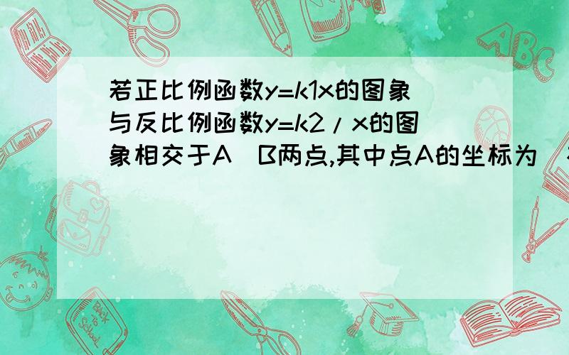 若正比例函数y=k1x的图象与反比例函数y=k2/x的图象相交于A\B两点,其中点A的坐标为（根号3,2倍根号3）,则k1k2=___（要具体过程,）