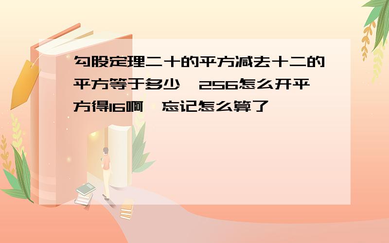 勾股定理二十的平方减去十二的平方等于多少,256怎么开平方得16啊,忘记怎么算了