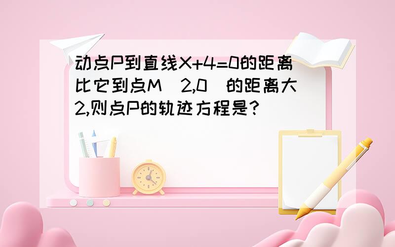 动点P到直线X+4=0的距离比它到点M（2,0）的距离大2,则点P的轨迹方程是?