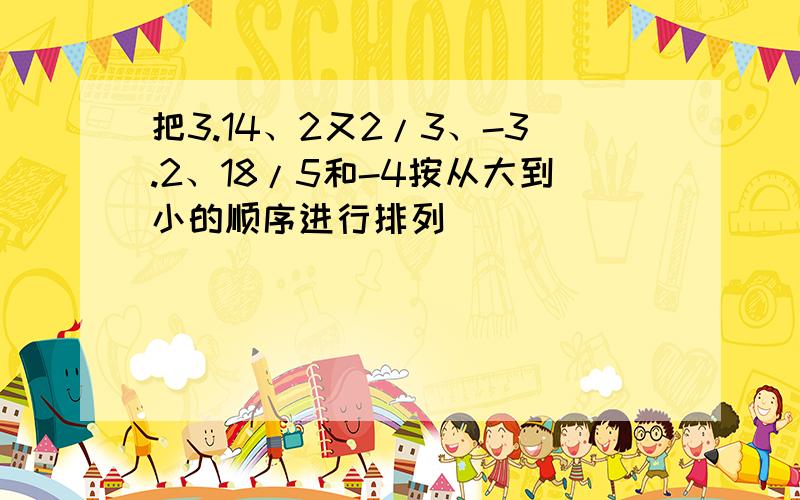 把3.14、2又2/3、-3.2、18/5和-4按从大到小的顺序进行排列