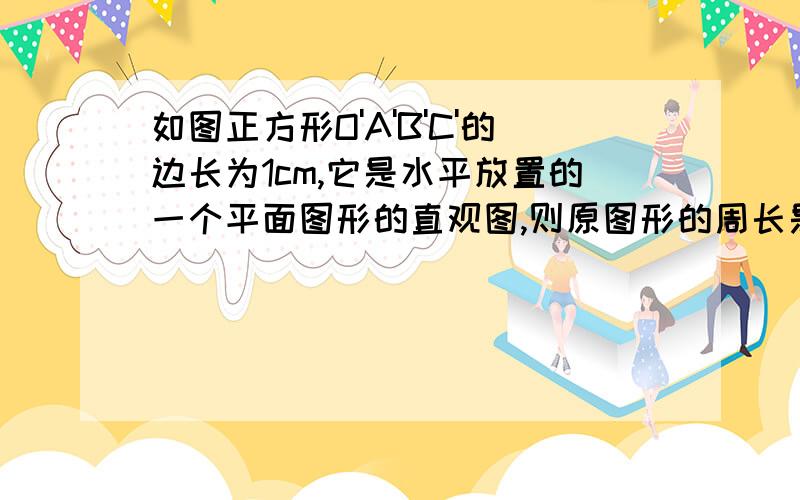 如图正方形O'A'B'C'的边长为1cm,它是水平放置的一个平面图形的直观图,则原图形的周长是图是这样的：C' B'(在y轴上）o A