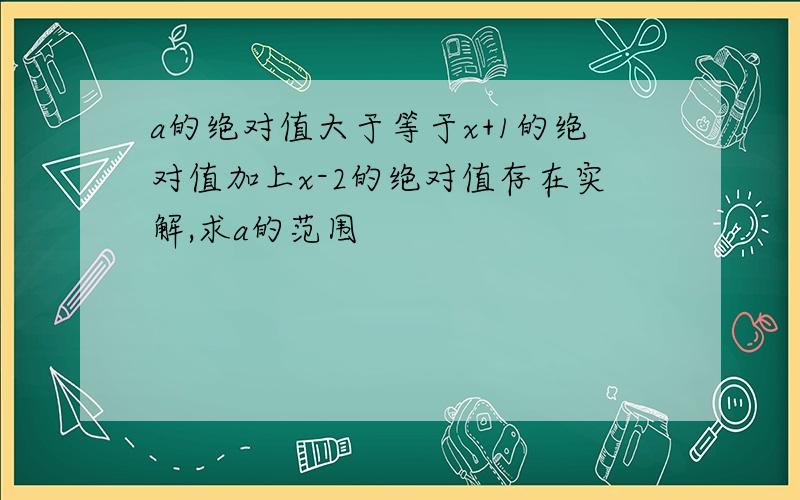 a的绝对值大于等于x+1的绝对值加上x-2的绝对值存在实解,求a的范围