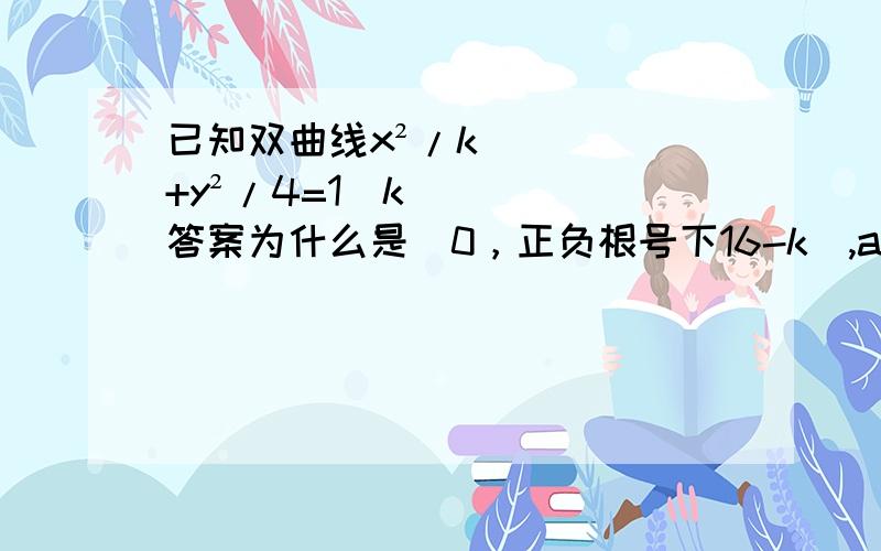 已知双曲线x²/k+y²/4=1(k答案为什么是（0，正负根号下16-k),a²不应该是4吗？