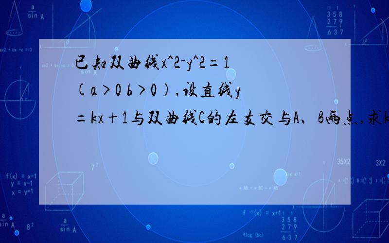 已知双曲线x^2-y^2=1(a>0 b>0),设直线y=kx+1与双曲线C的左支交与A、B两点,求k的取值范围RT为什么要两根之积大于0，两根之和小于0？