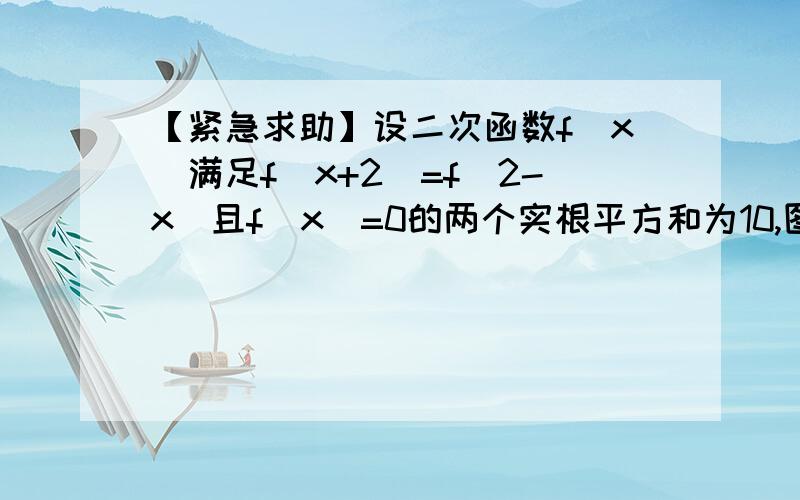 【紧急求助】设二次函数f(x)满足f(x+2)=f(2-x)且f(x)=0的两个实根平方和为10,图像过点（0,3）,求f(x)设二次函数f(x)满足f(x+2)=f(2-x)且f(x)=0的两个实根平方和为10,图像过点（0,3）,求f(x)的解析式