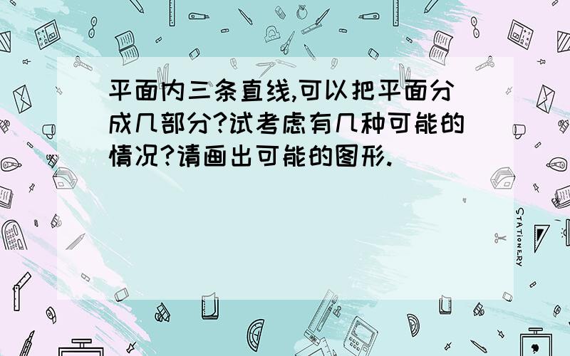 平面内三条直线,可以把平面分成几部分?试考虑有几种可能的情况?请画出可能的图形.