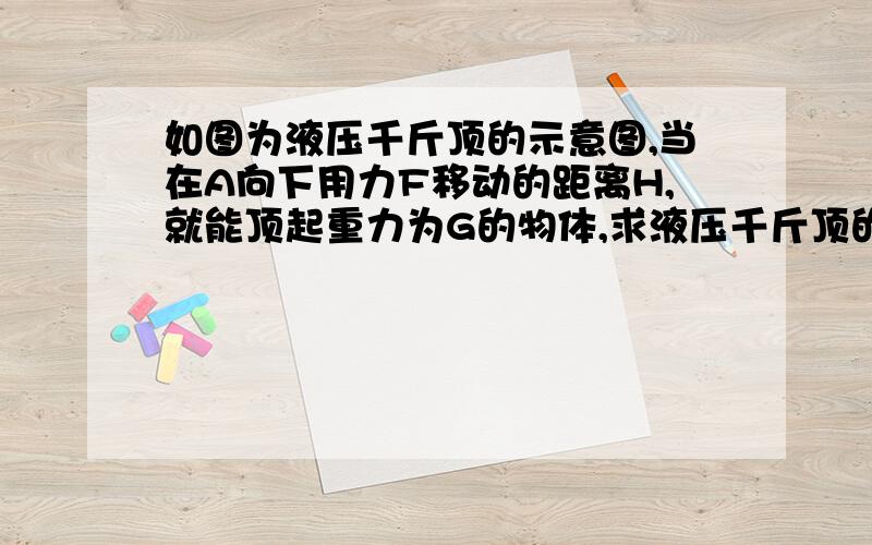 如图为液压千斤顶的示意图,当在A向下用力F移动的距离H,就能顶起重力为G的物体,求液压千斤顶的机械效率.（液压油的体积是恒定的,但此过程中有机械能损耗；L1=4L2,S1≠S2,只要求把公式推导