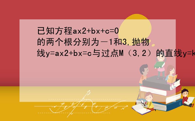 已知方程ax2+bx+c=0的两个根分别为－1和3,抛物线y=ax2+bx=c与过点M（3,2）的直线y=kx-m有一个交点N（2,－3）（1）求直线和抛物线的解析式（2）若抛物线经过点(a+1,b2-4)且a不等于b 求a+b的值对不起啊