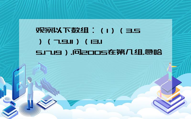 观察以下数组：（1）（3.5）（7.9.11）（13.15.17.19）.问2005在第几组.急哈