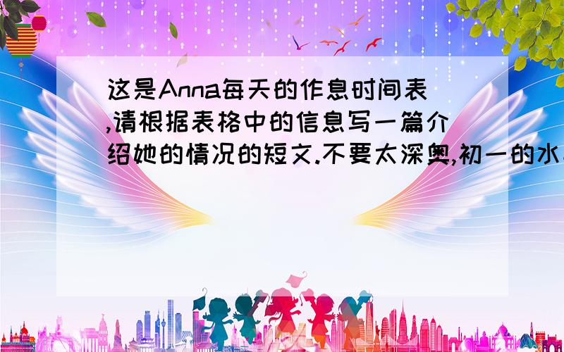 这是Anna每天的作息时间表,请根据表格中的信息写一篇介绍她的情况的短文.不要太深奥,初一的水平.6：00 get up 6:30 run 7：00 have breakfast 7:40 go to school 8:00 school starts 12:00 eat lunch 3:15 play football 5: