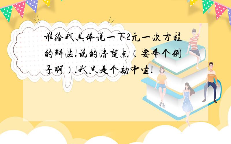 谁给我具体说一下2元一次方程的解法!说的清楚点（要举个例子啊）!我只是个初中生!