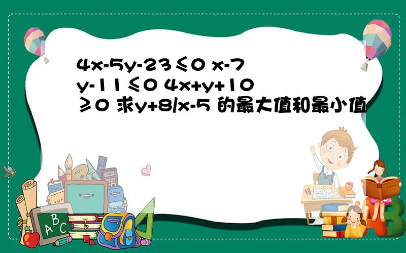 4x-5y-23≤0 x-7y-11≤0 4x+y+10≥0 求y+8/x-5 的最大值和最小值