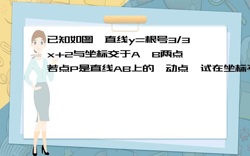 已知如图,直线y=根号3/3x+2与坐标交于A,B两点,若点P是直线AB上的一动点,试在坐标平面内找一点Q,使O,B,P,Q为顶点的四边形为菱形,则Q的坐标是___________ 图形：直线过1 ,2,3象限,与X轴相交于点B,与Y