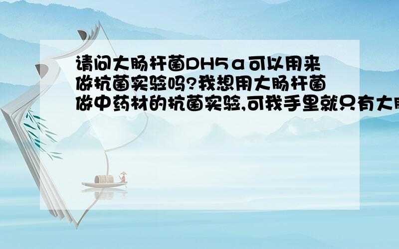 请问大肠杆菌DH5α可以用来做抗菌实验吗?我想用大肠杆菌做中药材的抗菌实验,可我手里就只有大肠杆菌DH5α,请问有人知不知道它可以用来做抗菌试验?（大肠杆菌DH5α目前主要用于分子克隆）