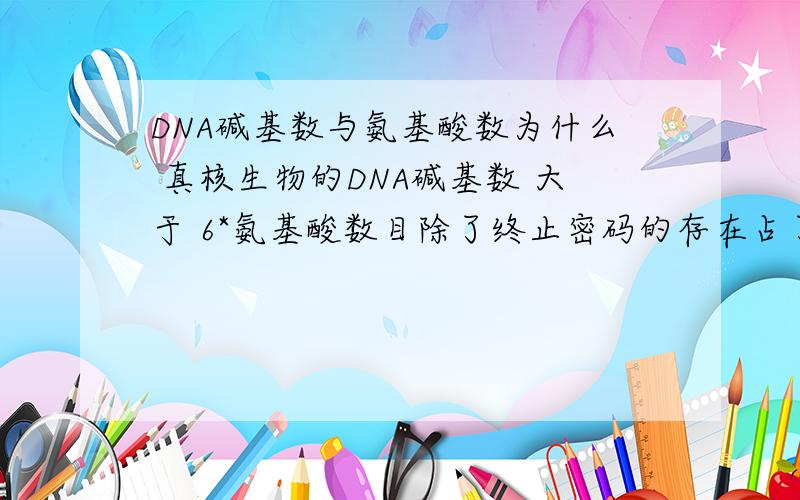 DNA碱基数与氨基酸数为什么 真核生物的DNA碱基数 大于 6*氨基酸数目除了终止密码的存在占了碱基数 还有什么原因?为什么 DNA碱基数：氨基酸数 大于 6：1