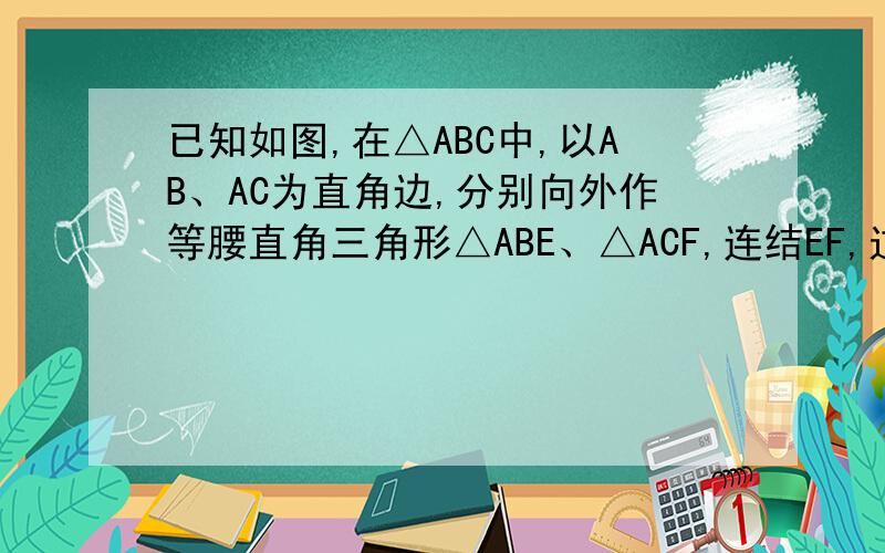 已知如图,在△ABC中,以AB、AC为直角边,分别向外作等腰直角三角形△ABE、△ACF,连结EF,过点A作AD⊥BC垂足为D,反向延长DA交EF于点M,过点E作EG⊥AM于点G.（1）求证：EG=AD；（2）试猜测EM与FM的关系并