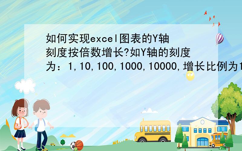 如何实现excel图表的Y轴刻度按倍数增长?如Y轴的刻度为：1,10,100,1000,10000,增长比例为10倍值?