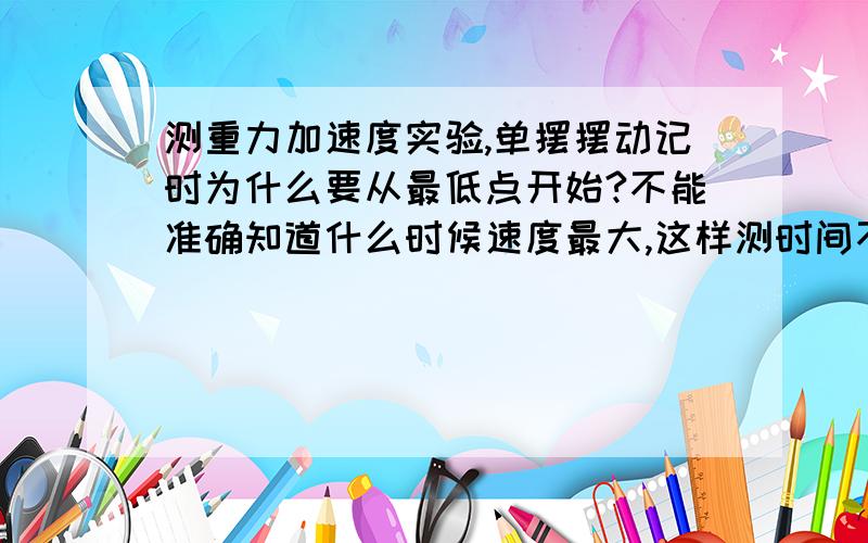 测重力加速度实验,单摆摆动记时为什么要从最低点开始?不能准确知道什么时候速度最大,这样测时间不是很不准吗.在最高点开始记时为什么不可以.