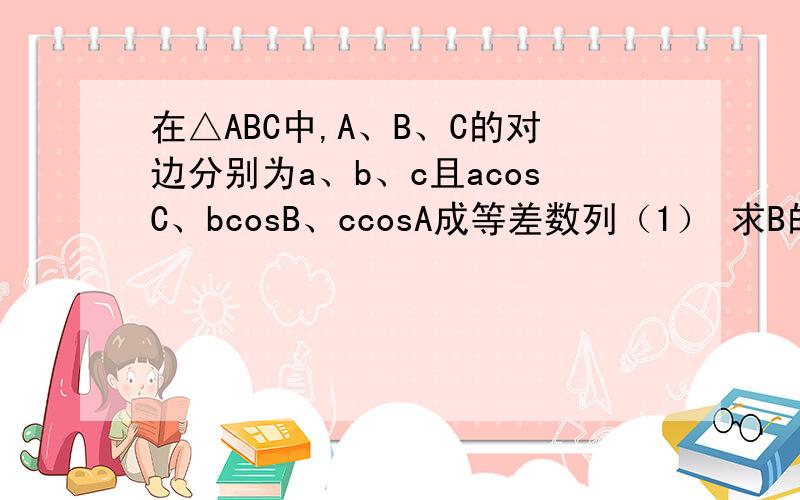 在△ABC中,A、B、C的对边分别为a、b、c且acosC、bcosB、ccosA成等差数列（1） 求B的值（2） 求2sin^2A+cos(A-C)的范围