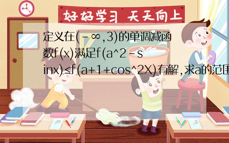 定义在(-∞,3)的单调减函数f(x)满足f(a^2-sinx)≤f(a+1+cos^2X)有解,求a的范围