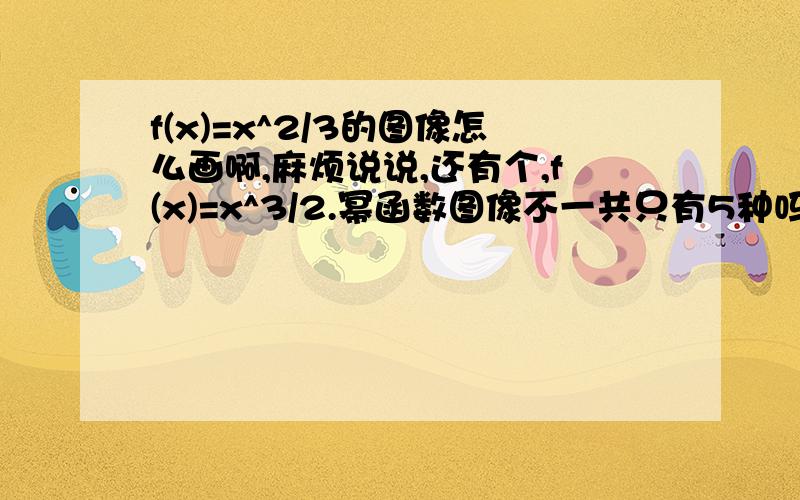 f(x)=x^2/3的图像怎么画啊,麻烦说说,还有个,f(x)=x^3/2.幂函数图像不一共只有5种吗?这也不属于那5种函数啊,那要怎么画?不画图的话帮忙描述一下也可以,