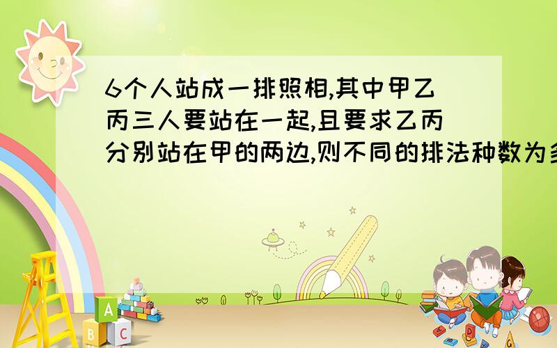 6个人站成一排照相,其中甲乙丙三人要站在一起,且要求乙丙分别站在甲的两边,则不同的排法种数为多少中把甲乙丙绑成一个元素，和其他三个排列4！乘2是什么意思甲乙丙不是四个空取一个