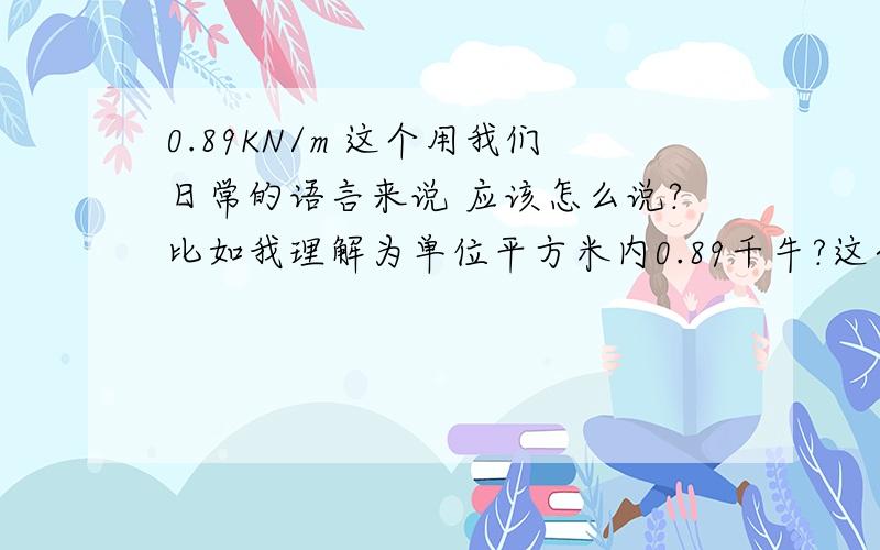 0.89KN/m 这个用我们日常的语言来说 应该怎么说?比如我理解为单位平方米内0.89千牛?这个换成日常的kg