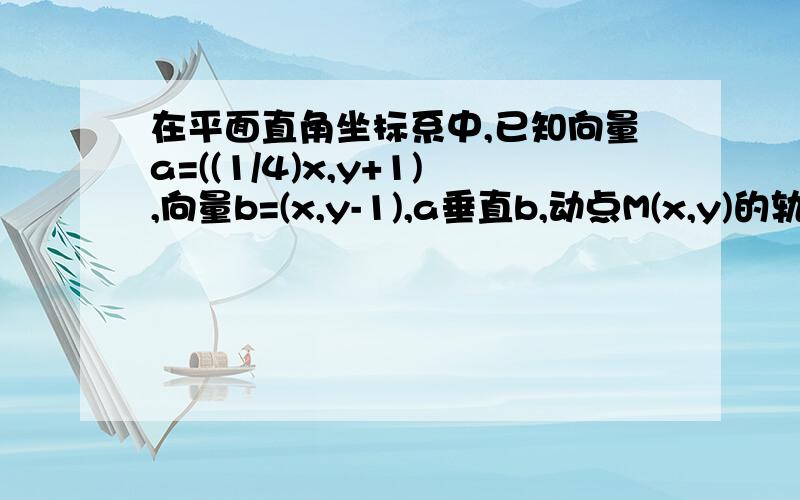 在平面直角坐标系中,已知向量a=((1/4)x,y+1),向量b=(x,y-1),a垂直b,动点M(x,y)的轨迹为E.是否存在圆...在平面直角坐标系中,已知向量a=((1/4)x,y+1),向量b=(x,y-1),a垂直b,动点M(x,y)的轨迹为E.是否存在圆心