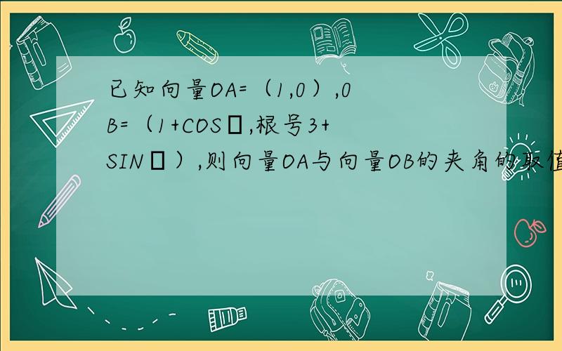 已知向量OA=（1,0）,0B=（1+COSΘ,根号3+SINΘ）,则向量OA与向量OB的夹角的取值范围