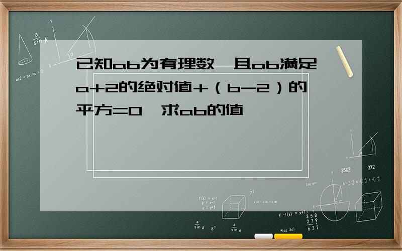 已知ab为有理数,且ab满足a+2的绝对值+（b-2）的平方=0,求ab的值