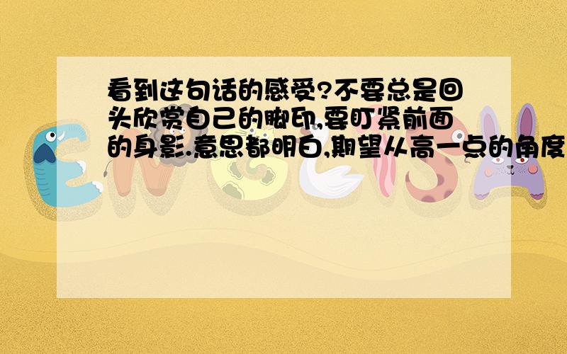 看到这句话的感受?不要总是回头欣赏自己的脚印,要盯紧前面的身影.意思都明白,期望从高一点的角度谈谈