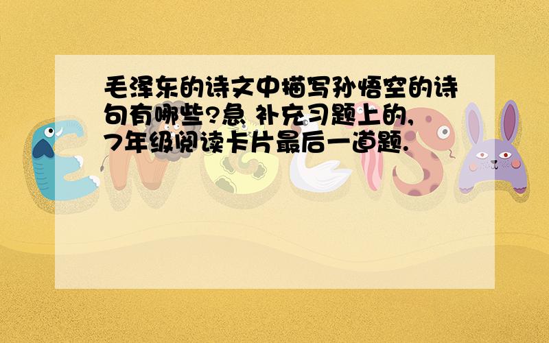 毛泽东的诗文中描写孙悟空的诗句有哪些?急 补充习题上的,7年级阅读卡片最后一道题.