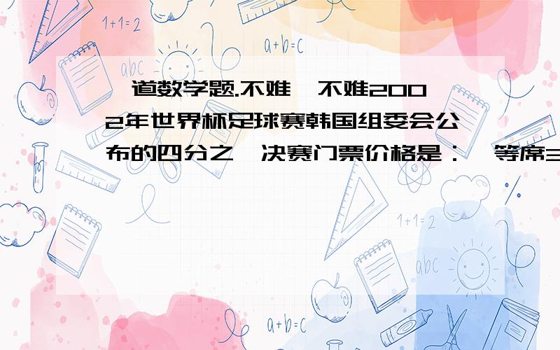 一道数学题.不难,不难2002年世界杯足球赛韩国组委会公布的四分之一决赛门票价格是：一等席300美元,二等席200美元,三等席125美元.某服装公司在促销活动中,组织获得特等奖和一等奖的36名顾