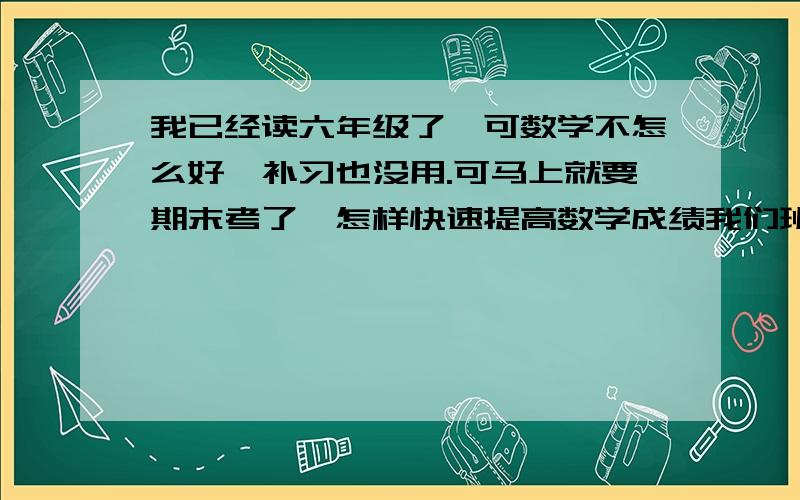 我已经读六年级了,可数学不怎么好,补习也没用.可马上就要期末考了,怎样快速提高数学成绩我们班的数学老师第一次教六年级