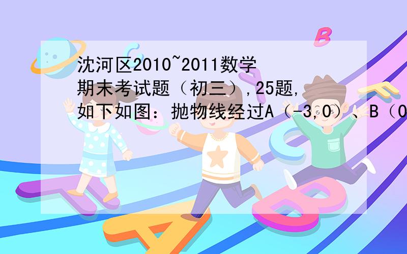 沈河区2010~2011数学期末考试题（初三）,25题,如下如图：抛物线经过A（-3,0）、B（0,4）、C（4,0）三点.（1）求抛物线的解析式.（2）已知AD=AB（D在线段AC上）,有一动点P从点A沿线段AC以每秒1个