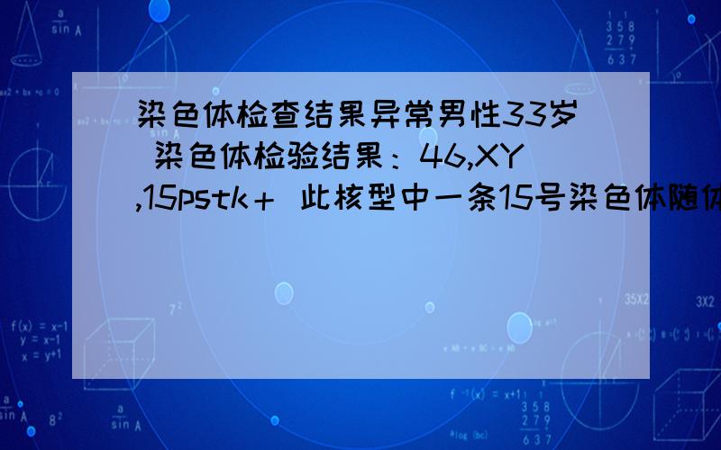 染色体检查结果异常男性33岁 染色体检验结果：46,XY,15pstk＋ 此核型中一条15号染色体随体柄增长,属于染色体多态性.我想请问这样子我跟我能让我老婆怀孕吗?如果需要治疗要怎么样治疗?