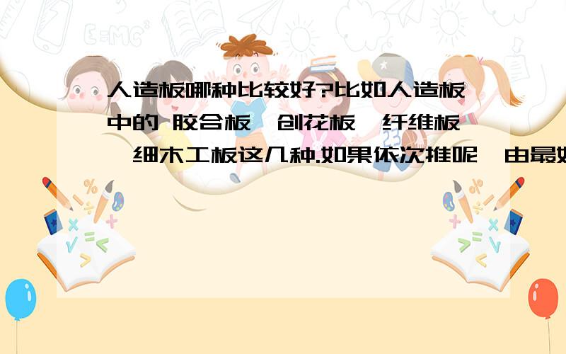 人造板哪种比较好?比如人造板中的 胶合板、创花板、纤维板、细木工板这几种.如果依次推呢,由最好到次好?